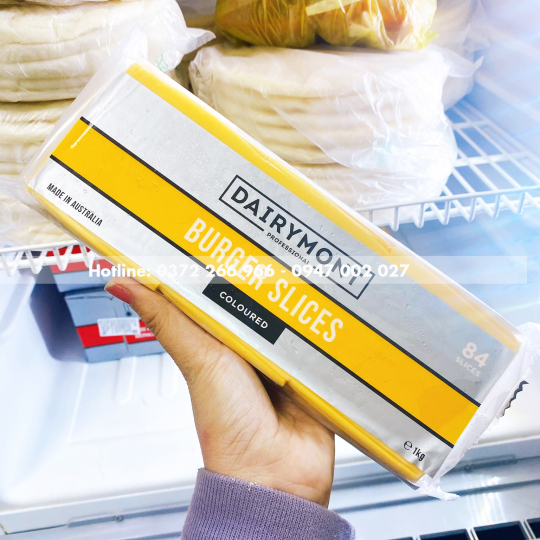 Phô mai lát cam Burger Slices Cheese Dairymont khối 1kg(84 lát)