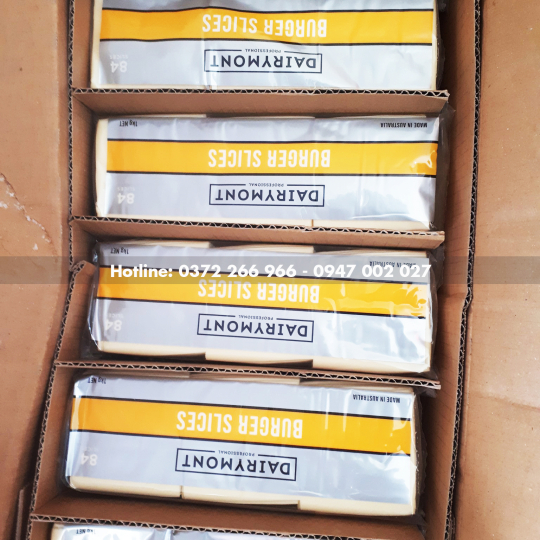 Phô mai lát cam Burger Slices Cheese Dairymont khối 1kg(84 lát)