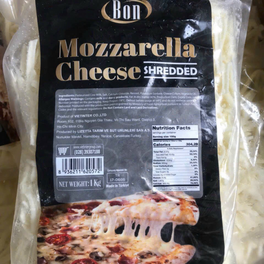 Phô mai mozzarella bào sợi Bon gói 1kg